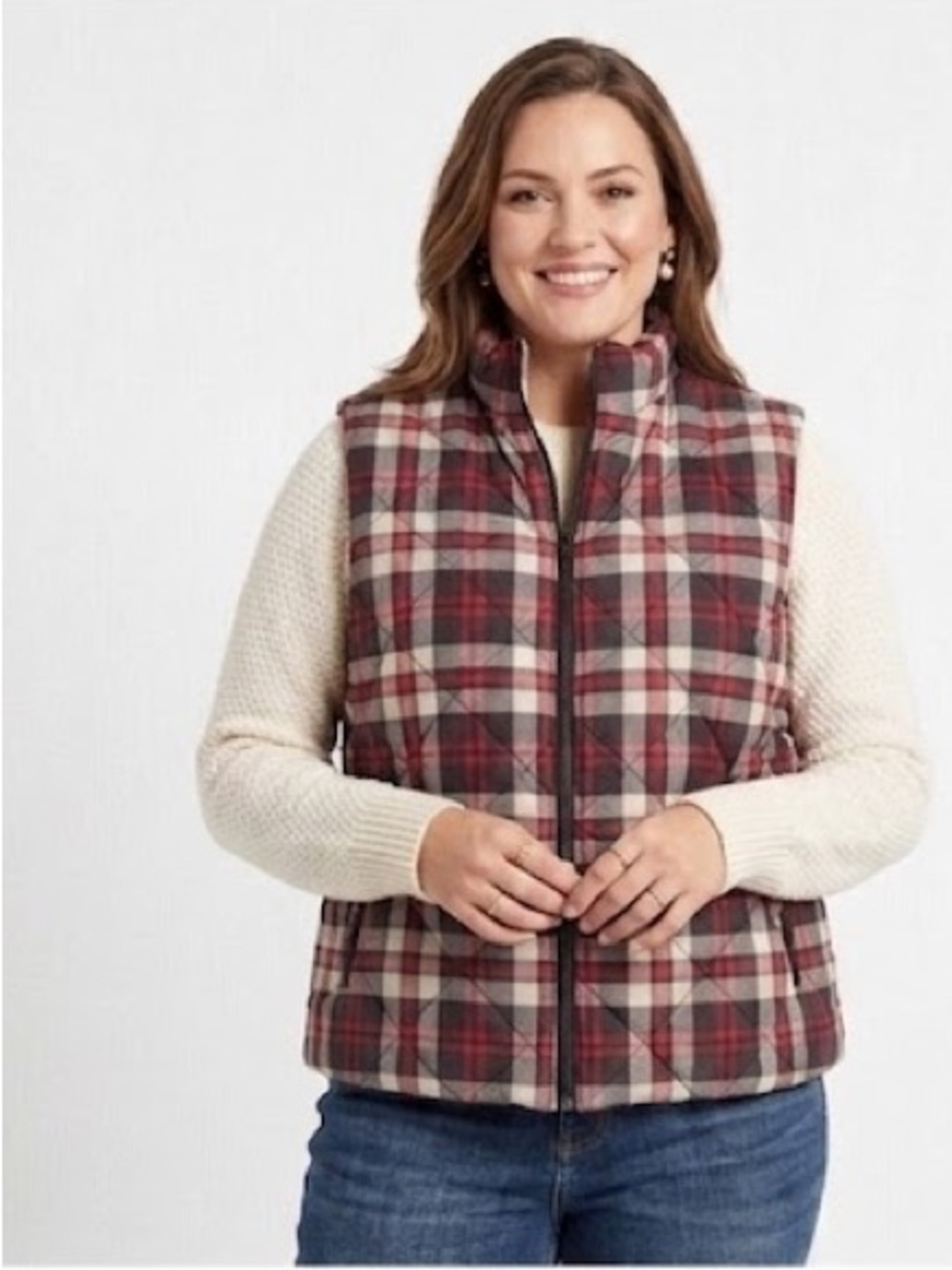 Vera Bradley NWT Red Plaid Quilted Puffer Vest Size XL
